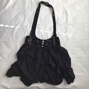 Black skirt with halter straps sequined trim